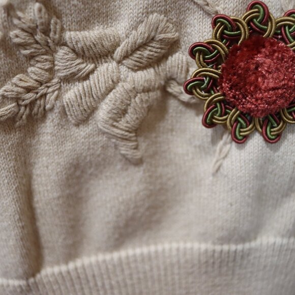 Liz Claiborne Cream Floral Appliqué Cotton Rayon Cardigan L Full Back Embroidery - Picture 8 of 16